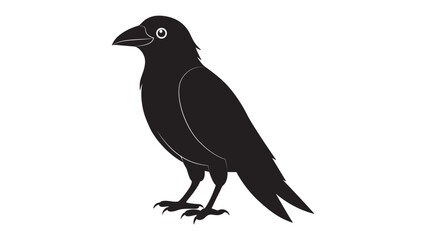 A black colour crow illustration on a white background