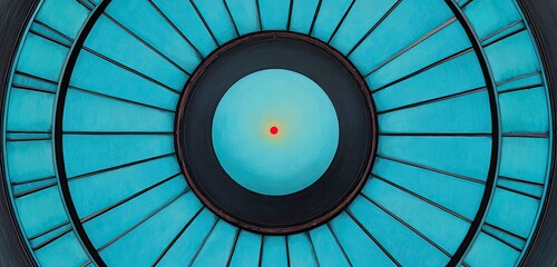 Circular turquoise design with dark center ring and small red dot