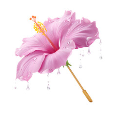 Hibiscus bloom in pink with melting white drips on black background illustration