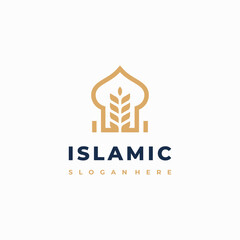Islamic food market logo symbol concept vector, Wheat grain and mosque logo concept icon template