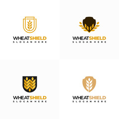 Set of wheat shield logo designs concept vector, Grain logo template symbol