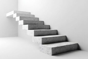 Concrete steps upward in a white room