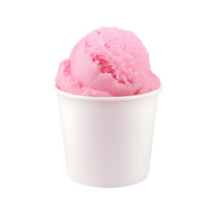 Delicious Strawberry Ice Cream Scoop in White Cup on Black Background, Isolated