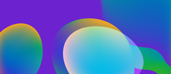 Abstract colorful orbs blend, creating vibrant gradients. Smooth transitions suggest fluid motion, digital art. Purple, blue, green dominate composition.