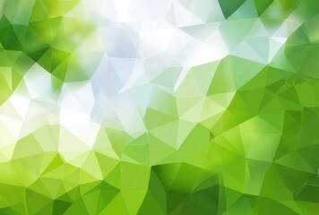 Fototapeta premium Abstract polygonal pattern with varying shades of green and white, mimicking light filtering through leaves
