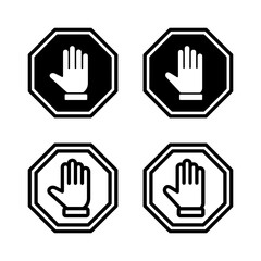Stop icon vector illustration. stop road sign. hand stop sign and symbol. Do not enter stop red sign with hand