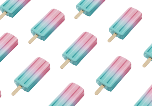 Seamless Repeating Summer Popsicle Pattern. Pink and Blue Gradient Ice Pop Illustration on White Background.