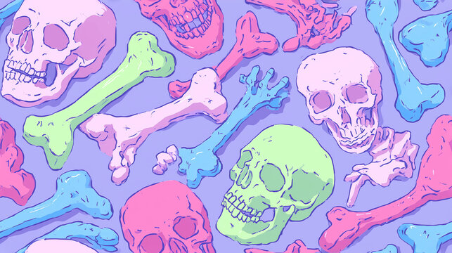 Pastel Skeleton Bones Seamless Halloween Pattern - Powered by Adobe