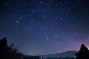 Starry night sky over hills