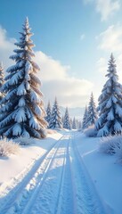 A breathtaking winter landscape with frost-covered trees and a blanket of pristine snow under a cold, clear sky Perfect for winter, holiday, or nature themes , climate, winter season, quiet