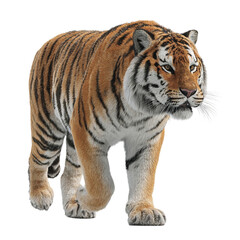 Fototapeta premium A majestic tiger walking forward with a black background in a full body shot looking forward