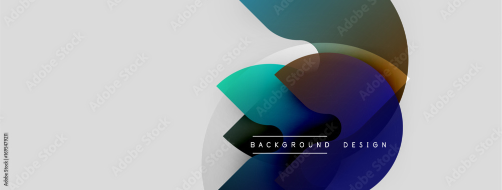 Poster Abstract design features overlapping colorful circles. White background provides contrast. Text reads background design. Modern, dynamic composition.