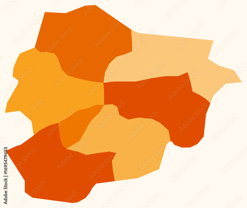 Poster map of andorra with regions. just a simple country border map with region division. orange color pal