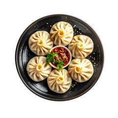 PNG available Traditional momo dumplings from top angle for food menus, isolated on transparent background, PNG f