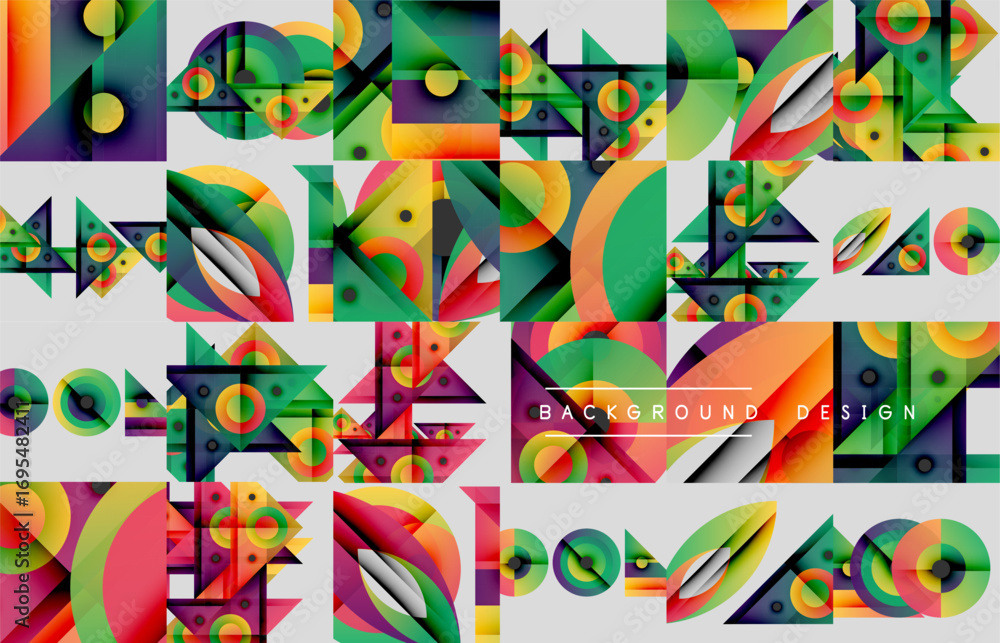 Aufkleber abstract geometric pattern. vibrant colors, shapes overlap creating dynamic visual texture. modern d