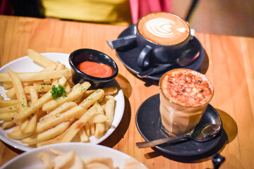 eat french fries and coffee