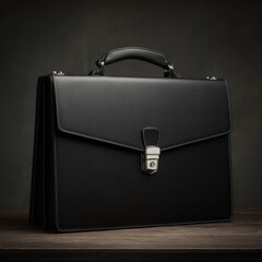 Elegant Black Leather Briefcase on Wooden Surface