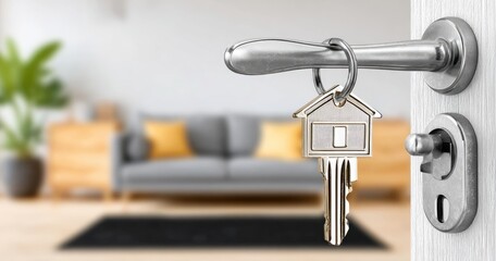 Interior door handle with house-shaped key