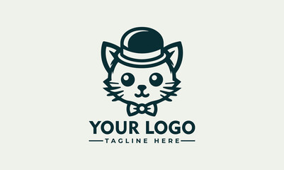 A charming cartoon cat wearing a bowler hat and bow tie, ready for branding.