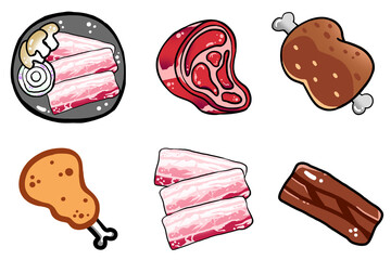 만화 고기 일러스트 그래픽요소