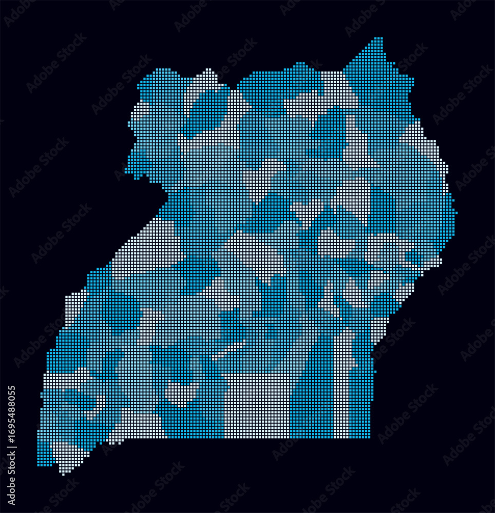 Aufkleber uganda dotted map. digital style map of the country on dark background. uganda shape with square dot