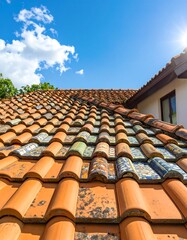 Colorful tiled roof against a clear sky