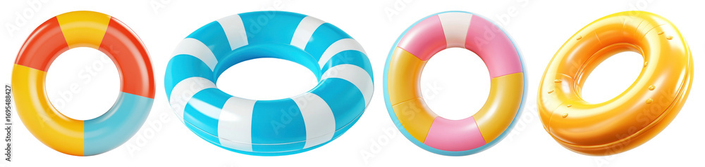 Poster png colorful inflatable pool floats, element set on transparent background