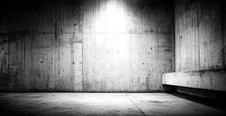 Empty, concrete room, lit by spotlight