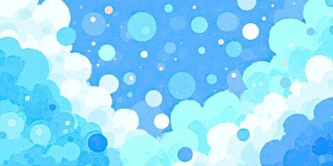Abstract, pastel-colored, dreamy sky with clouds and scattered circles