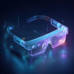 Futuristic, transparent glasses with glowing circuitry, angled view