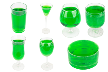 Glass of Green Drink on White Background