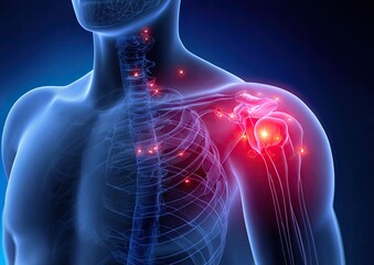 3D anatomical illustration of painful shoulder area