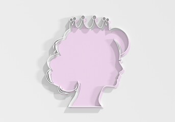 Profile view silhouette of a princess or queen. Cute girl portrait. Fashion branding emblem. 3D render