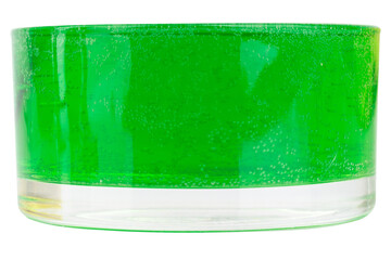 Top View of Green Drink in Wine Champagne and Water Glasses on White Background