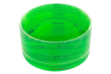 Top View of Green Drink in Wine Champagne and Water Glasses on White Background
