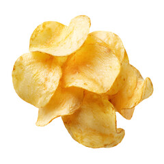 Golden potato chips on a black background perfect for snacking concept