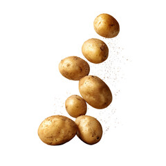Potatoes in Motion: A Still Life of Floating Potatoes on a Dark Background