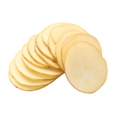 Perfectly Stacked Slices of Raw Potatoes Against a Deep Black Background