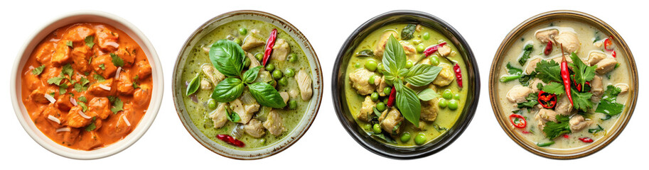 PNG Colorful Thai curry dishes assortment, element set on transparent background