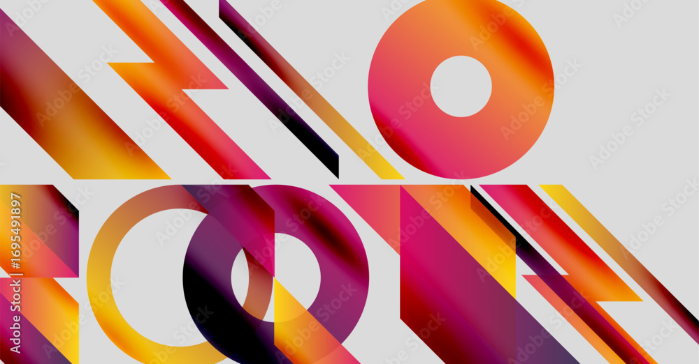Poster abstract composition. geometric shapes overlap, creating vibrant color gradients. modern design, dyn