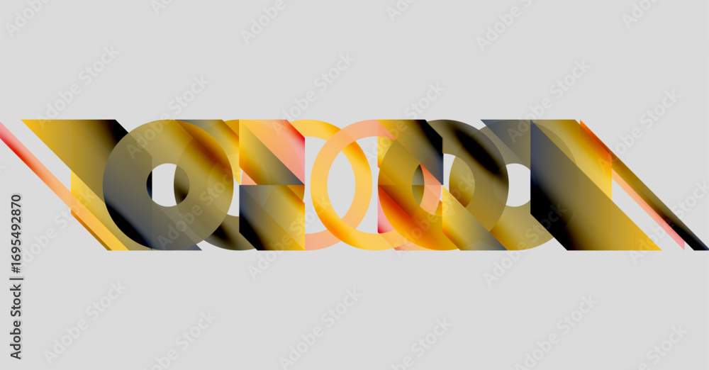 Poster abstract design features overlapping golden circles, creating dynamic visual texture. minimalist com