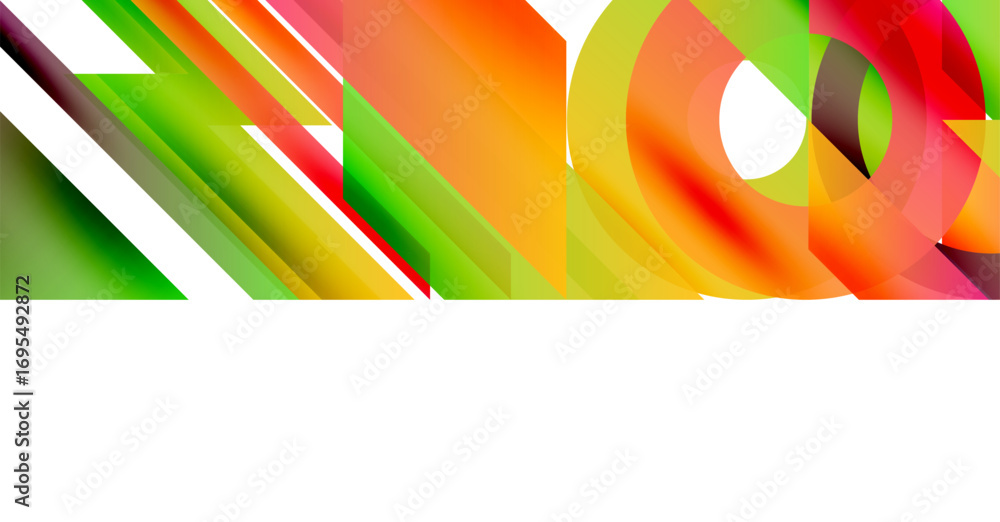 Poster abstract colorful shapes overlap. dynamic composition features vibrant gradients, lines, curves. mod