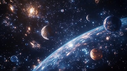 Naklejka premium Celestial Dance: A Cosmic Ballet of Planets and Nebulae