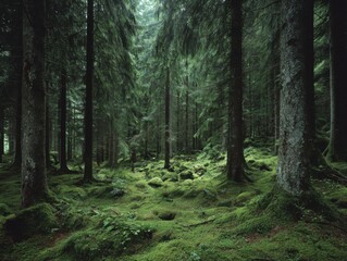 Obraz premium The Lush World of Moss and Spruce Forests