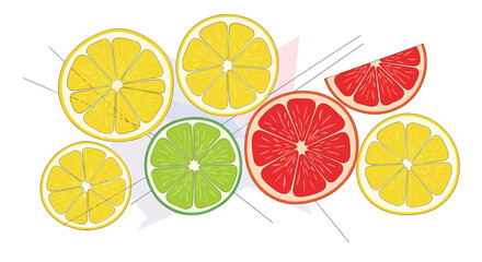 Fototapeta premium Vibrant citrus fruit slices arranged artfully for a refreshing juice bar or healthy food concept
