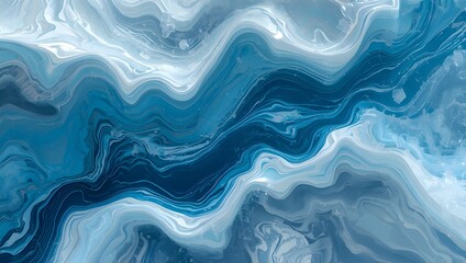Fototapeta premium Mesmerizing abstract background with dynamic fluid waves in varying shades of blue and white, creating a serene and harmonious texture, perfect for modern design concepts