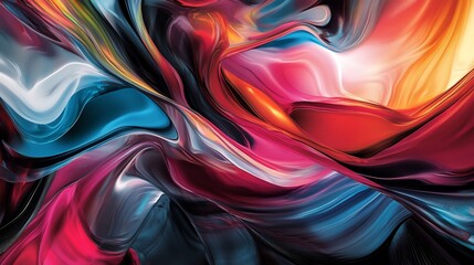 Abstract Fluid Art: Vibrant Swirls of Crimson, Teal, and Gold