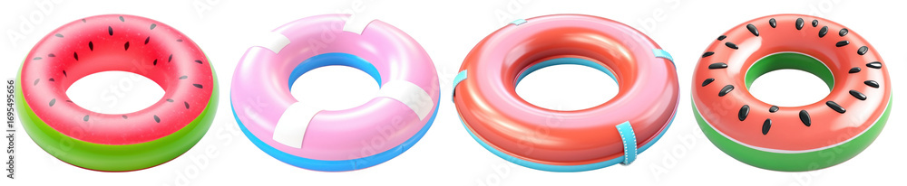 Poster png colorful inflatable pool floats, element set on transparent background