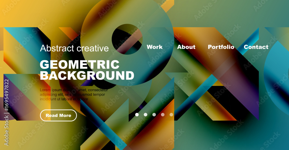 Poster abstract geometric design. vibrant colors, shapes overlap creating modern website template. text ele