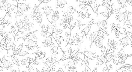 Elegant floral seamless pattern for fabric design, wrapping paper, or coloring books in black and white